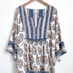 Lucky Brand Plus blue paisley boho top 2X